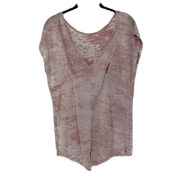 Cherish pale rose pink semi-sheer open cross cross  slit back t-shirt - Picture 1 of 14